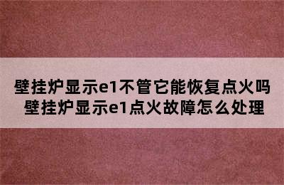 壁挂炉显示e1不管它能恢复点火吗 壁挂炉显示e1点火故障怎么处理